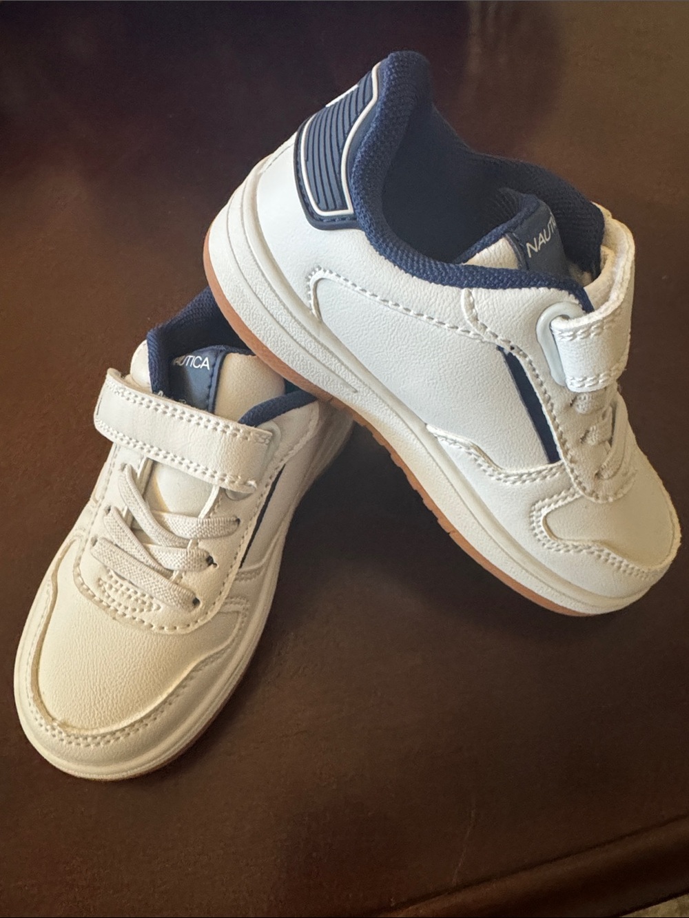 Nautica Kids White and Navy Velcro Strap Sneakers